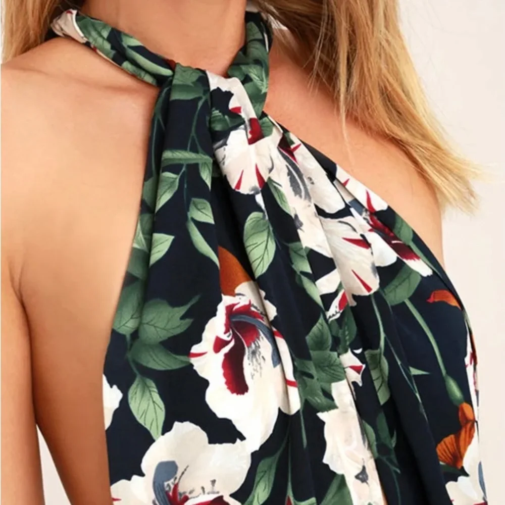 Lulus Elated Energy Midnight Blue Tropical Print Convertible Romper - Picture 8 of 9